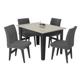 Conjunto Mesa De Jantar 120 Cm Com 4 Cadeiras Tokio Multimóveis Ex1004 Preto/off White/grafite
