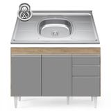 Balcão Gabinete Com Pia Inox 120cm Michigan Castanho/cinza - Lumil