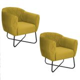 Kit 02 Poltronas Preta Suede - Cor Amarelo