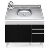 Balcão Gabinete Com Pia Inox 120cm Michigan Branco/preto - Lumil