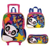 Kit Mochila Infantil Panda Diversão Rodinha G Infantil Kids