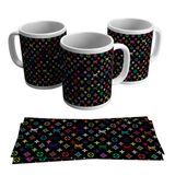 Caneca Porcelana Divertida Marca Louis Vuitton LV Colorida