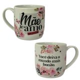 Caneca Porcelana Estampada Branca Mãe Te Amo Muito 360ml