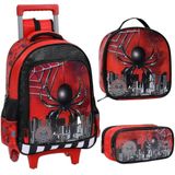 Kit Mochila Lanchaira Estojo Infantil Rodinhas Spider Dark