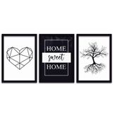 Kit 3 Quadros 20x30 Home Sweet Home Titulos Moldura Preta