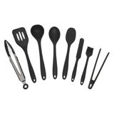 Kit De Utensílios De Silicone Com 8 Peças Preto - Oikos