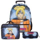 Kit Mochila Masculina Rodinha Boruto Com Lancheira 3 Itens