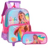 Kit Mochila Rodinha E Estojo Barbie Sereia Lilás Shine On