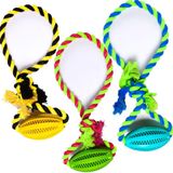 Brinquedo Pet Dental Play Para Morder Bolinha Rugbi Corda Com Laço 7x30cm