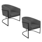 Kit 02 Poltronas Luiza Base De Ferro Preto Linho - Amarena Móveis Cor Cinzaescuro