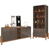 Buffet 190cm Adega 050520 E Cristaleira 4 Portas 50519 Cinza Perola Cedro Dcasa Cinza Perola Cedro