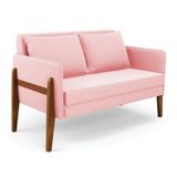 Namoradeira 2 Lugares Lana Suede Rosa Bebê Base De Madeira - D&#39;rossi