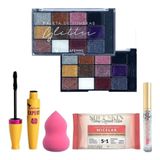 Kit De Maquiagem Paleta Sombra Rímel Esponja Gloss Completo