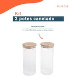 Kit 2 Potes Vidro Canelado Com Tampa De Bambu 1100ml - Oikos