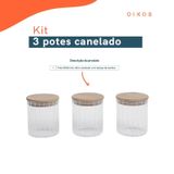 Kit 3 Potes Vidro Canelado Com Tampa De Bambu 500ml - Oikos