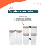 Kit 6 Potes Vidro Canelado Com Tampa De Bambu - Oikos