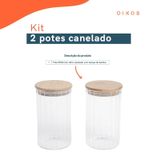 Kit 2 Potes Vidro Canelado Com Tampa De Bambu 800ml - Oikos