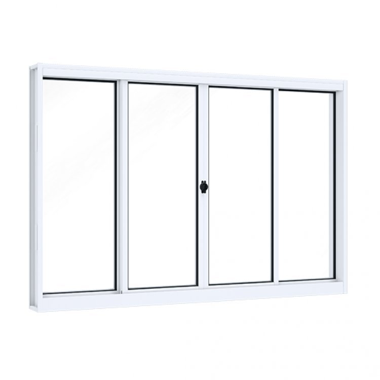 Janela de Aço de Correr 100x150cm 4 Folhas com Vidro Liso Riobras Branco