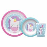 Kit Refeicao Infantil Prato Bowl Copinho Animal Fun Unicornio Buba