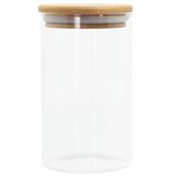 Pote Hermético De Vidro Flat 600ml Com Tampa De Bambu