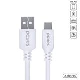 Cabo Para Celular Smartphone Usb A 2.0 Para Usb Tipo C 2 Metros Branco - Puacb-02