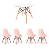 Conjunto De Mesa Infantil Well Branca Com 4 Cadeiras Eames Rosa