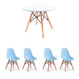 Conjunto De Mesa Infantil Well Branca Com 4 Cadeiras Eames Azul