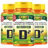 Vitamina D2 Ergocalciferol 60 Cápsulas De 470mg Kit Com 3