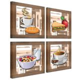 Quadro Decorativo Cozinha Café Manhã Padaria 20x20cm Kit 4un Titulo Moldura Ypê