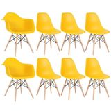 Kit 2 Cadeiras Eames Daw Com Braços + 6 Cadeiras Amarelo