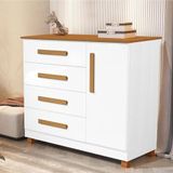 Cômoda Grécia Quarto 4 Gavetas 1 Porta e Pés Madeira Maciça Branco/Nature