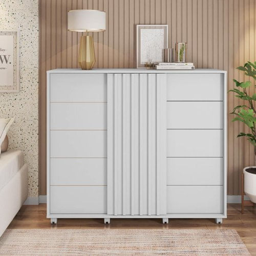 Cômoda 2 Portas 5 Gavetas Valença Caemmmun Branco Fosco