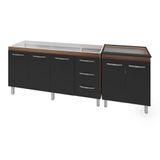 Armário Cozinha Gabinete Pia De 160 Cm Emily Com Balcão Cooktop 5 Bocas Savana Frente Preta Jade