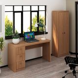 Conjunto Home Office Escrivaninha 3 Gavetas Armário 2 Portas Tecno Mobili Amendoa