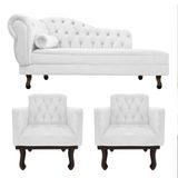 Kit Diva Recamier Diana 160cm Lado Direito E 02 Poltronas Classic Corano Branco