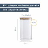 Kit Potes Hermeticos De Vidro Quad Flat Bambu 1400ml - 2pçs