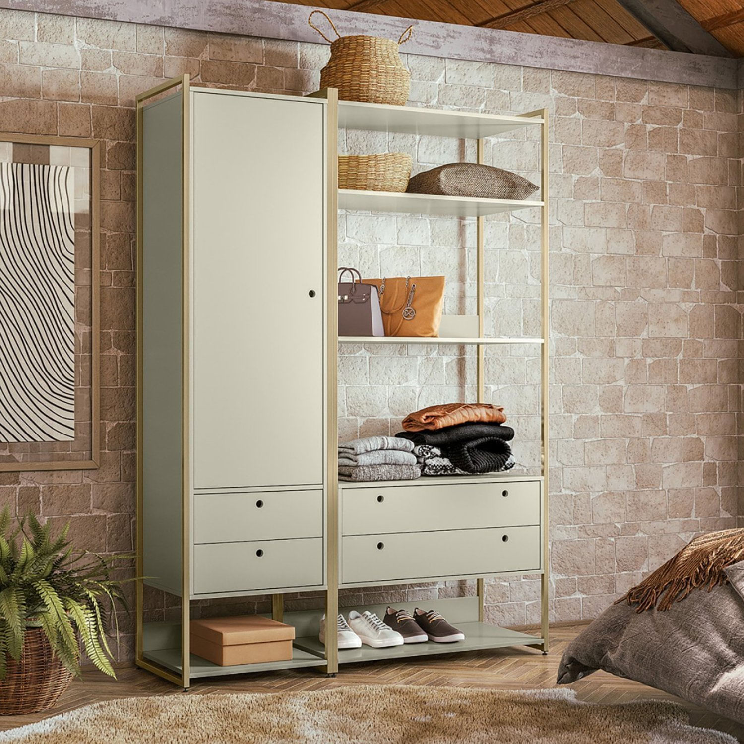 Guarda Roupa Closet Modulado Industrial 4 Gavetas Olivar Off White