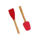 Jogo Utensílios De Silicone 2 Peças Cabo De Bamboo Espátulas