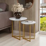 Conjunto De Mesa Lateral Jade Sala Estar Pé De Aço Dourado