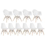 Kit 4 Cadeiras Eames Daw Com Braços + 6 Cadeiras Dsw Branco