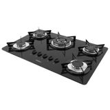 Cooktop De Mesa Embutir À Gás 5 Bocas Tc Vidro Preto Biv