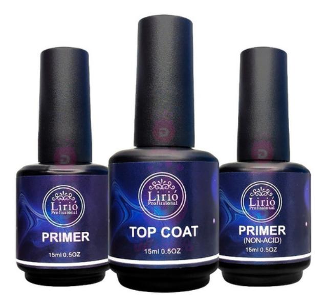 Kit Blindagem Lirió Top Coat Primer Gel Acrigel Unhas