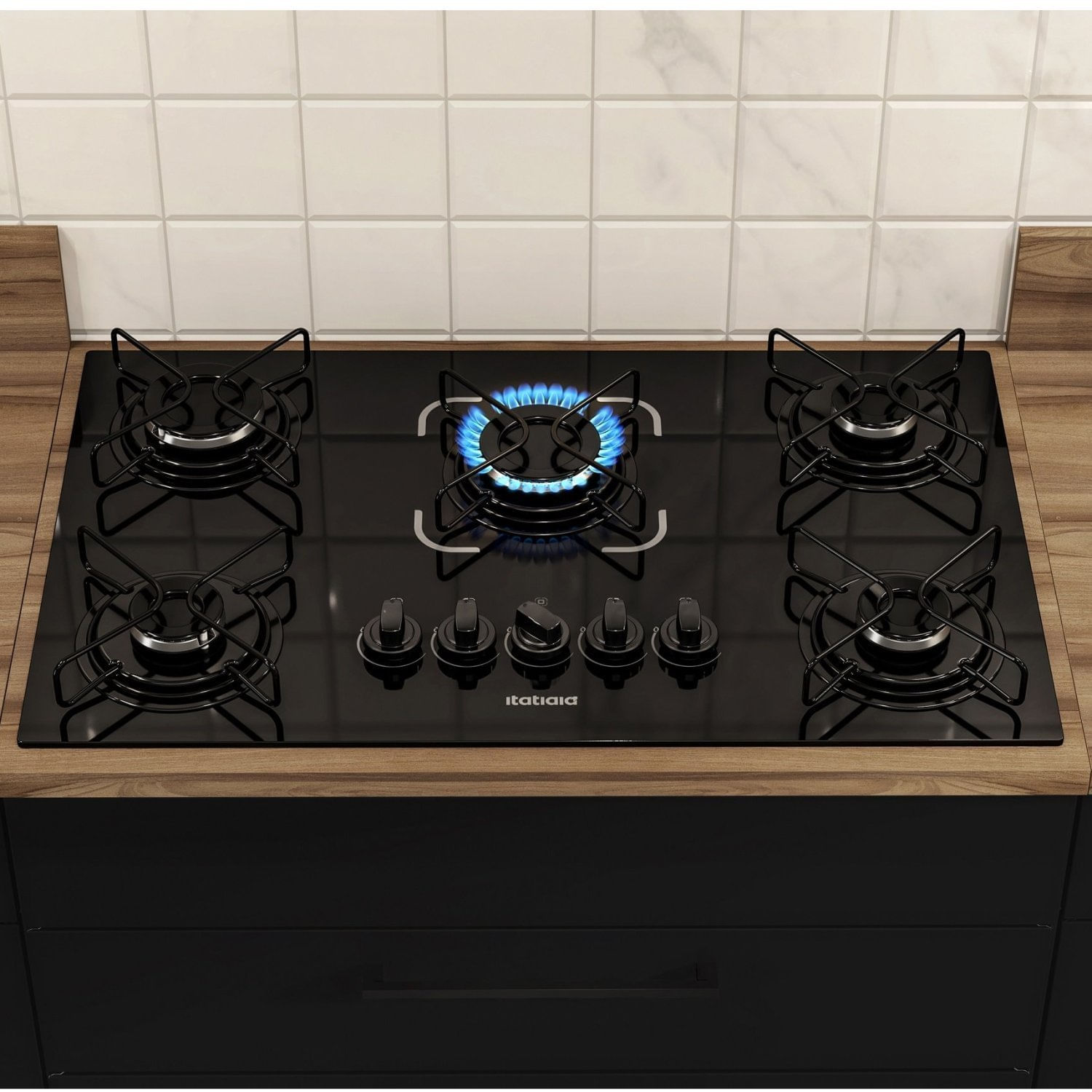 Cooktop 5 Bocas Essencial Á Gás Bivolt Itatiaia Preto Preto