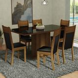 Conjunto Sala De Jantar Mesa Tampo De Vidro 6 Cadeiras Preto/rustic Francine Madesa Preto/rustic