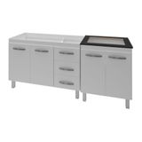 Armário Cozinha Gabinete Pia De 120 Cm Bianca Com Balcão Cooktop 4 Bocas Branco Jade