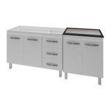 Armário Cozinha Gabinete Pia De 120 Cm Bianca Com Balcão Cooktop 5 Bocas Branco Jade