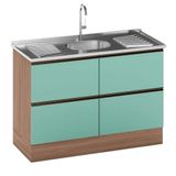 Balcão Para Pia E Cuba 120 Cm 2 Portas 3 Gavetas Etna Poliman Móveis Carvalho Oak/menta