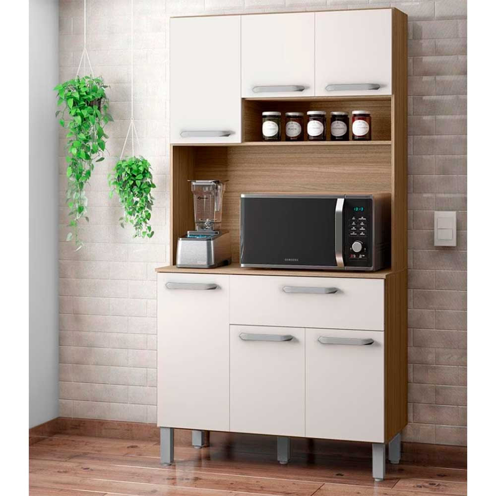 Cozinha Compacta Poliman Sofia Com 6 Portas, 1 Gaveta E 2 Prateleiras - 91cm De Largura