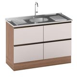 Balcão Para Pia E Cuba 120 Cm 2 Portas 3 Gavetas Etna Poliman Móveis Carvalho Oak E Off White