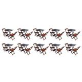 Kit 10 Jogos De Mesa Dobravel Com 2 Cadeiras De Madeira 70x70 Ideal Para Bar E Restaurante - Imbuia